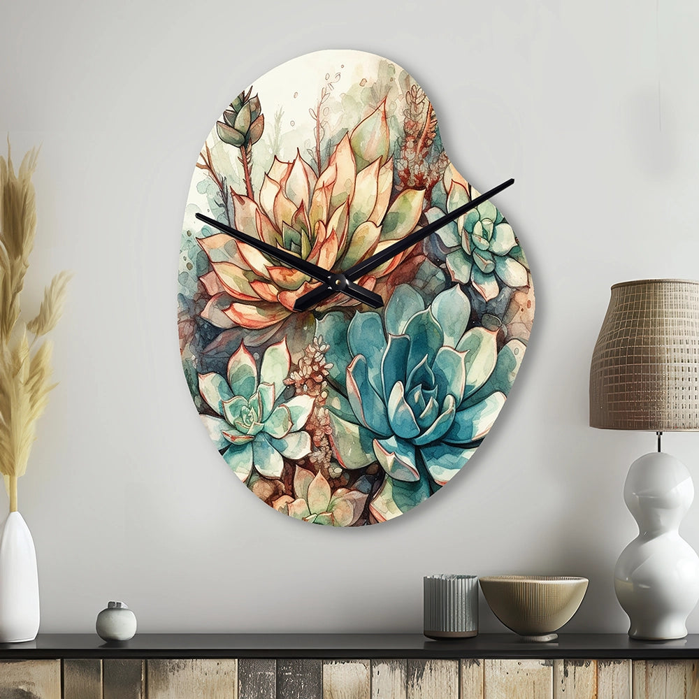 Green Red Cactus Scenery II - Asymmetric Metal Wall Clock