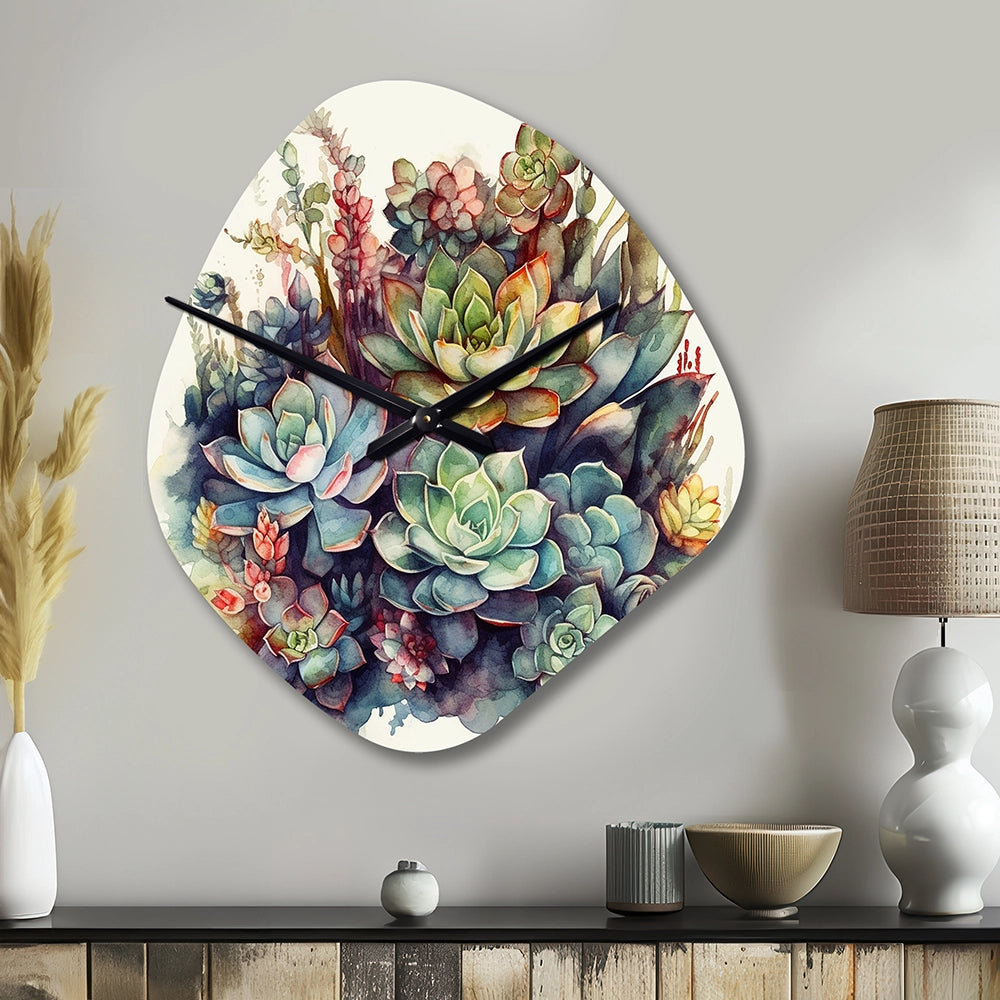 Green Red Cactus Scenery III - Asymmetric Metal Wall Clock