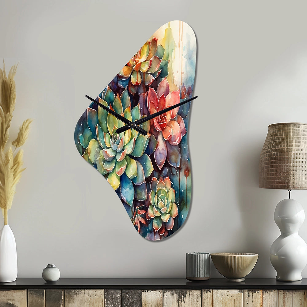 Green Red Cactus Scenery IV - Asymmetric Metal Wall Clock