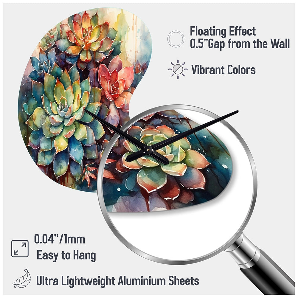 Green Red Cactus Scenery IV - Asymmetric Metal Wall Clock