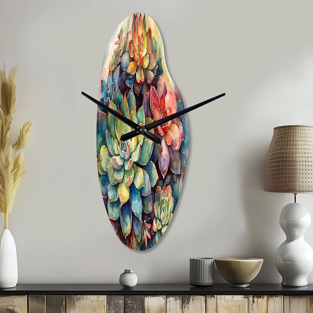Green Red Cactus Scenery IV - Asymmetric Metal Wall Clock