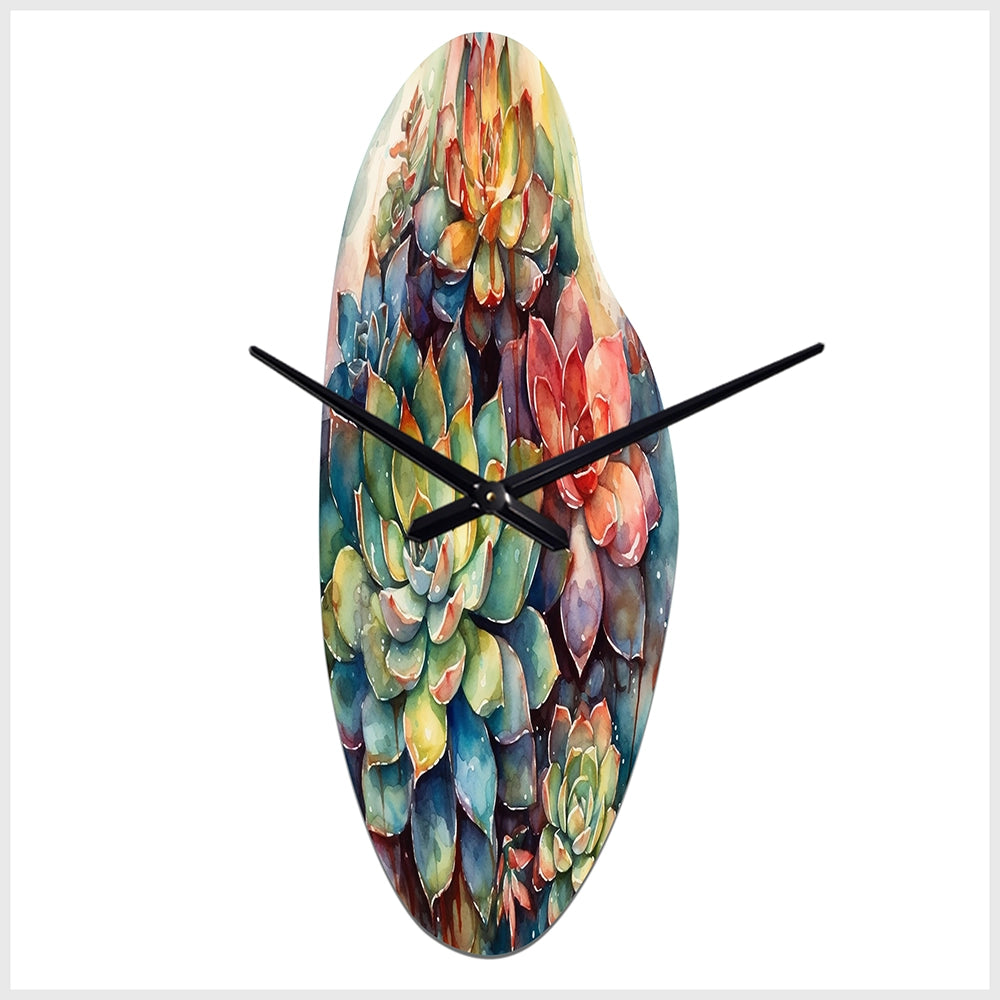 Green Red Cactus Scenery IV - Asymmetric Metal Wall Clock