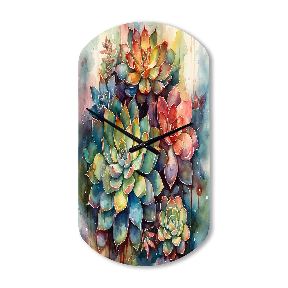 Green Red Cactus Scenery IV - Asymmetric Metal Wall Clock