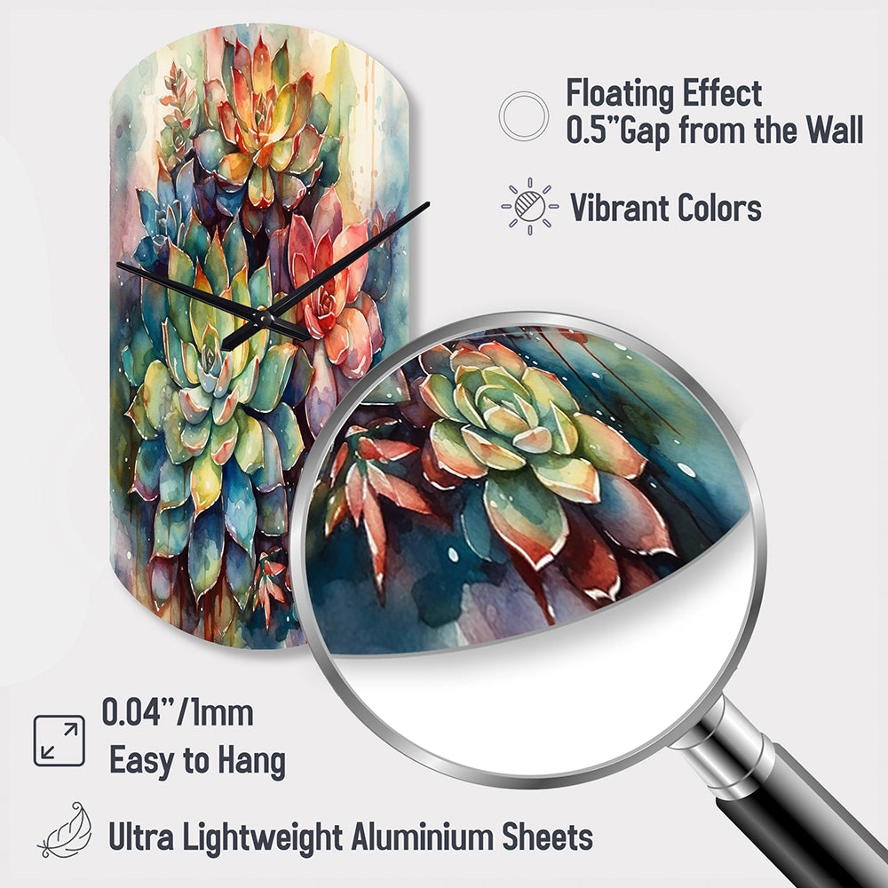 Green Red Cactus Scenery IV - Asymmetric Metal Wall Clock