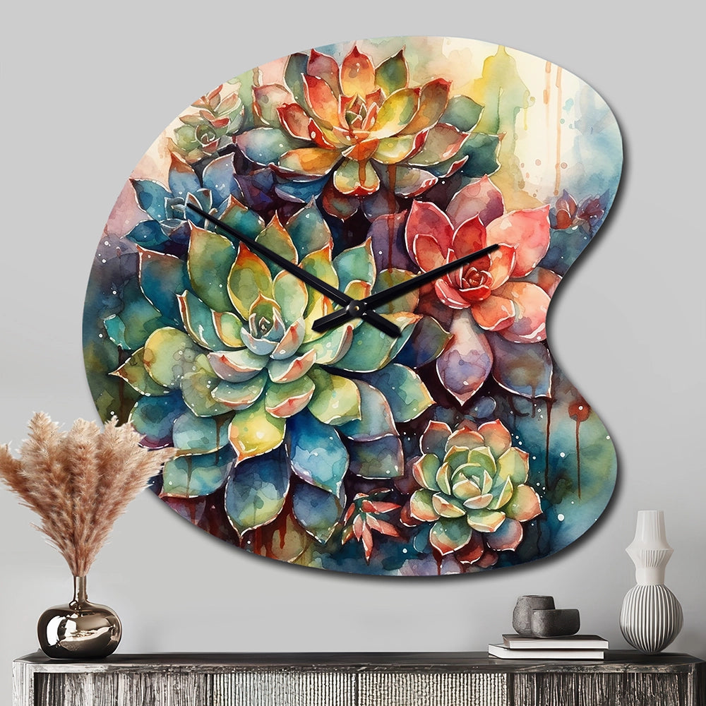 Green Red Cactus Scenery IV - Asymmetric Metal Wall Clock