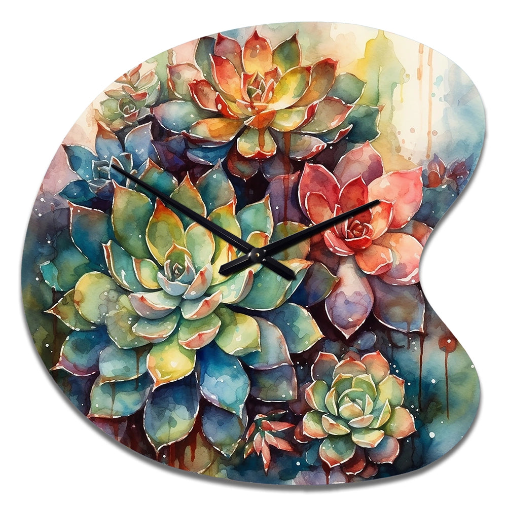 Green Red Cactus Scenery IV - Asymmetric Metal Wall Clock