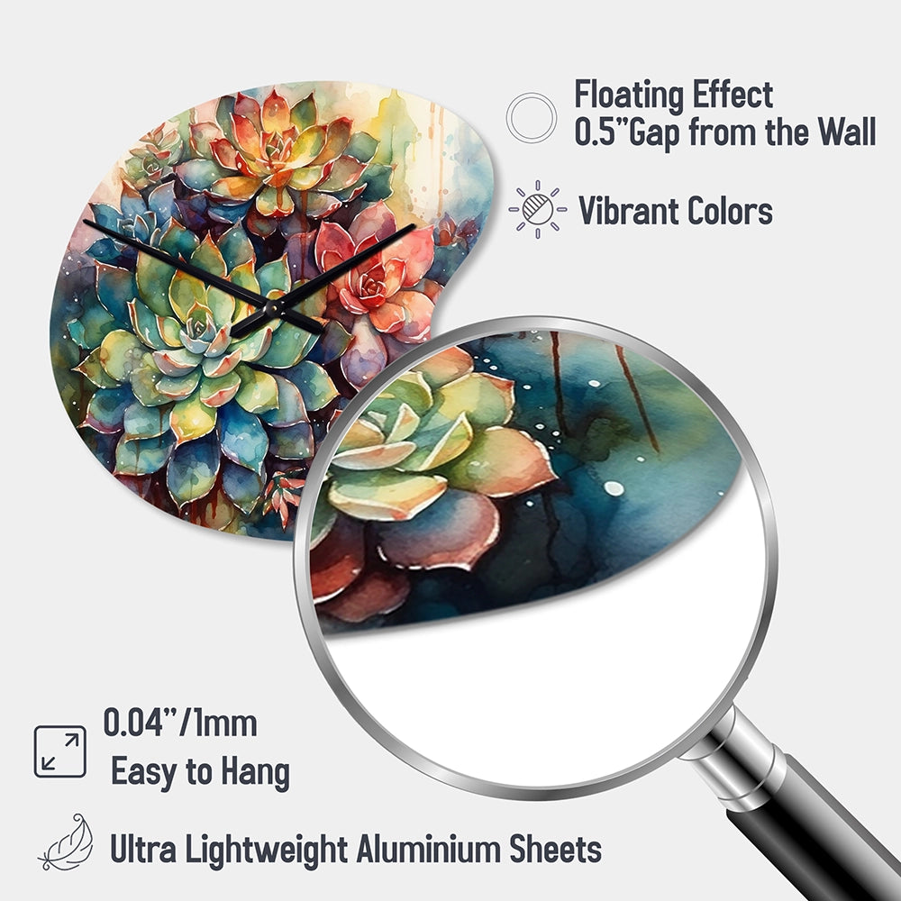 Green Red Cactus Scenery IV - Asymmetric Metal Wall Clock