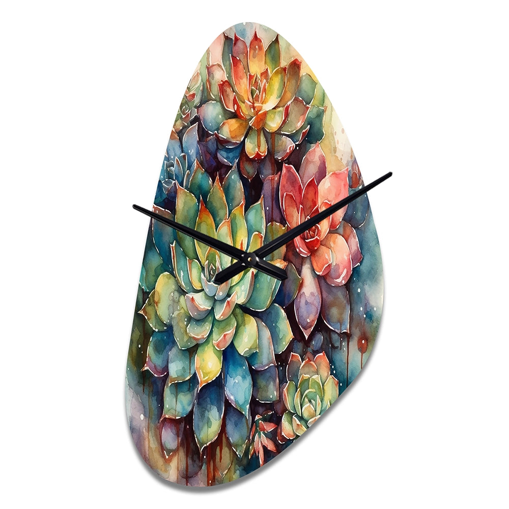 Green Red Cactus Scenery IV - Asymmetric Metal Wall Clock