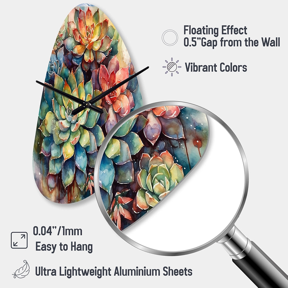 Green Red Cactus Scenery IV - Asymmetric Metal Wall Clock