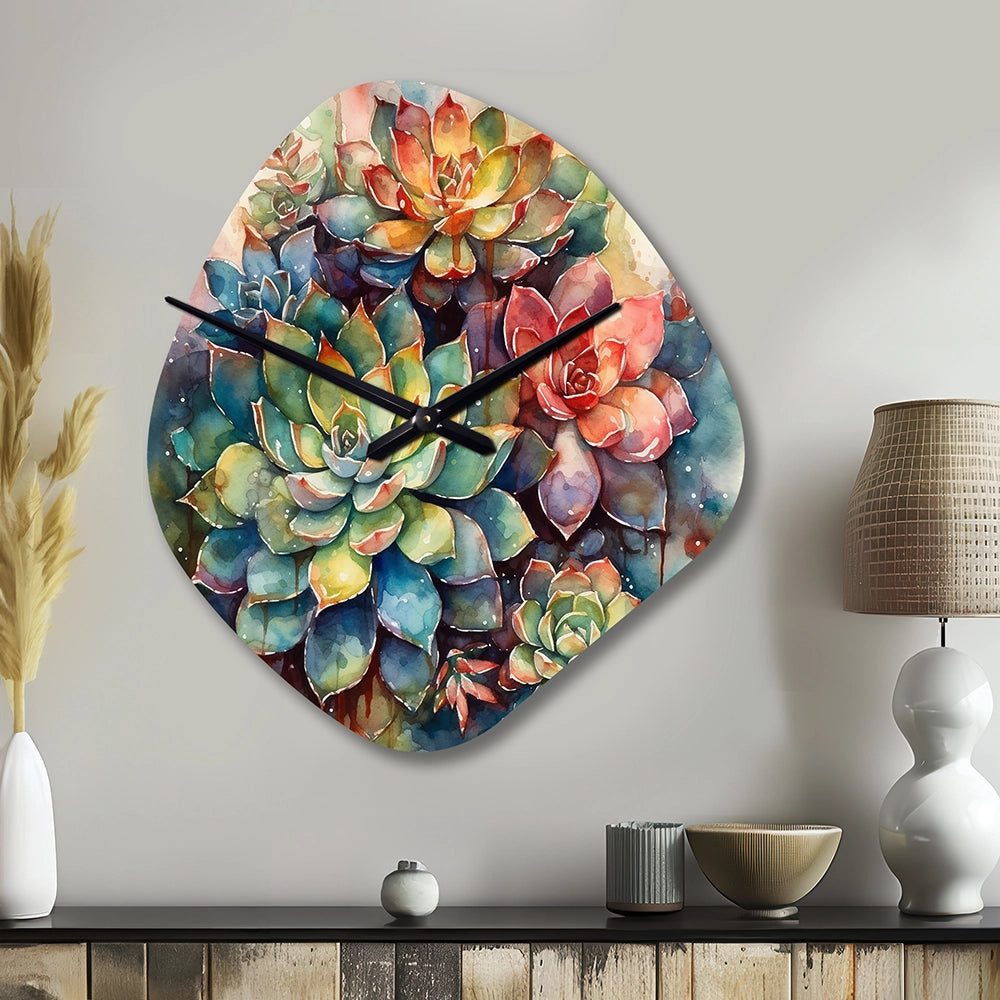 Green Red Cactus Scenery IV - Asymmetric Metal Wall Clock