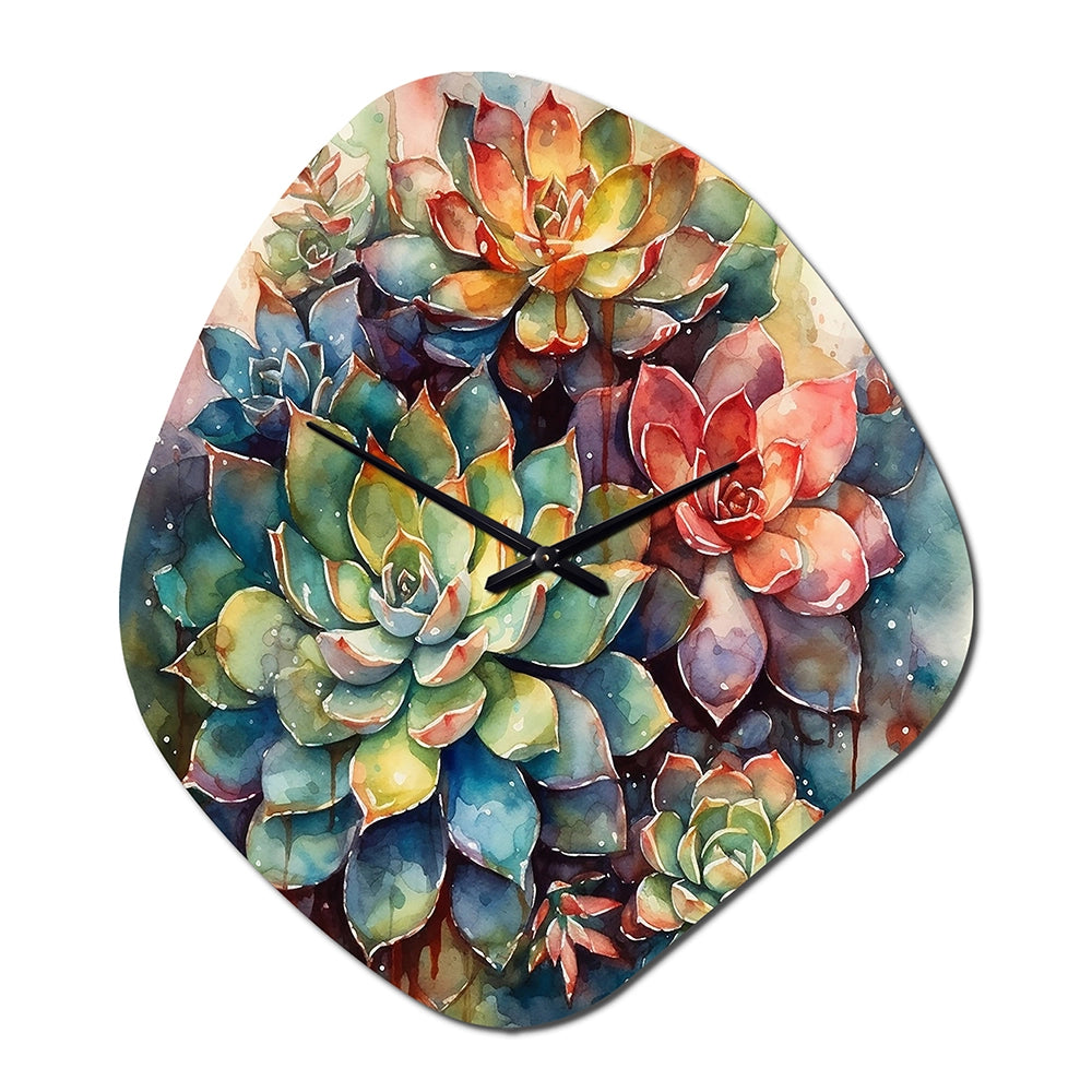 Green Red Cactus Scenery IV - Asymmetric Metal Wall Clock