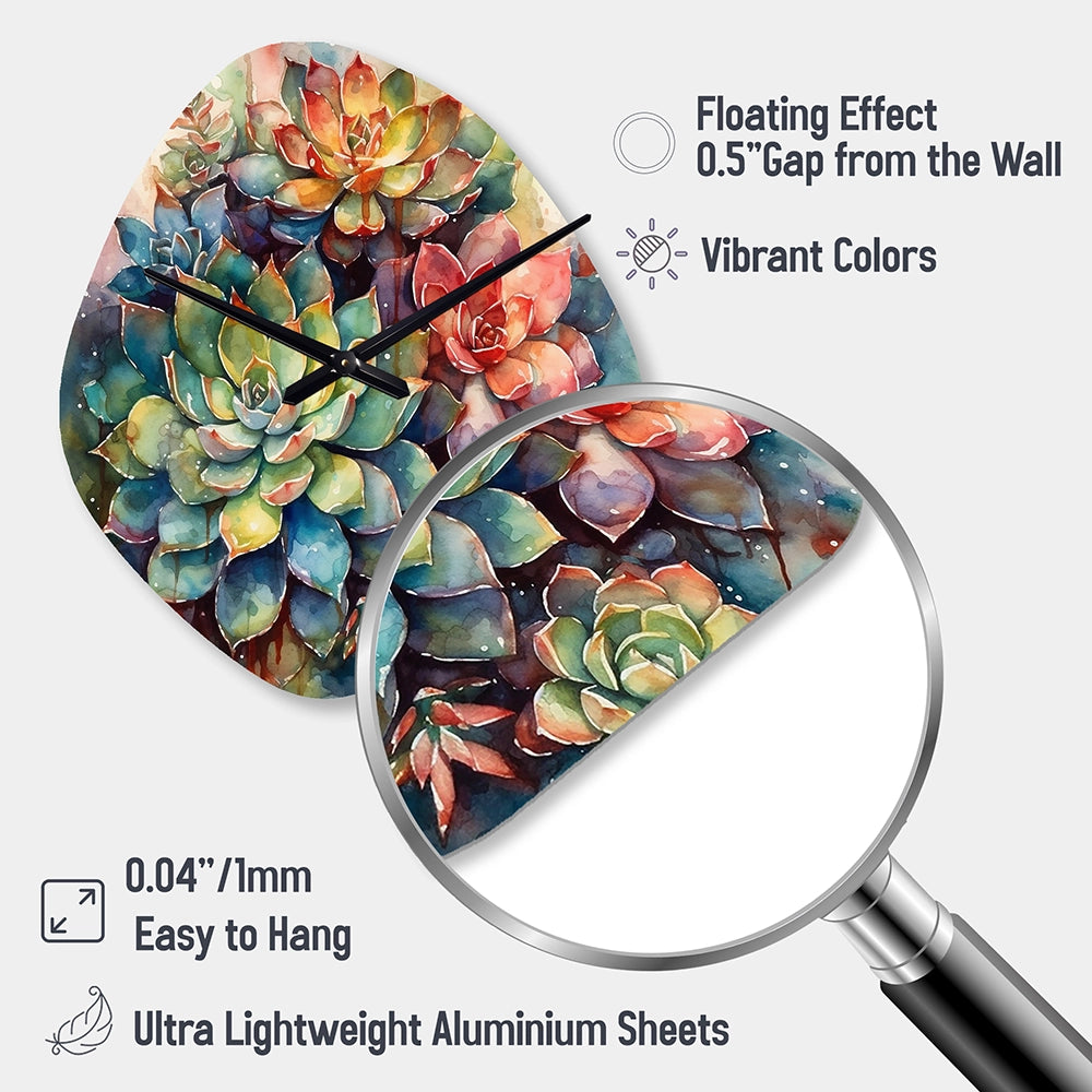 Green Red Cactus Scenery IV - Asymmetric Metal Wall Clock