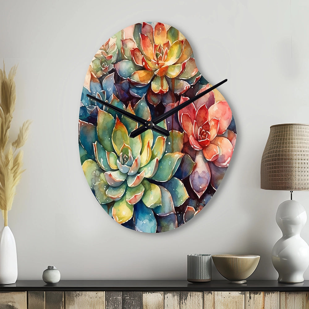 Green Red Cactus Scenery IV - Asymmetric Metal Wall Clock