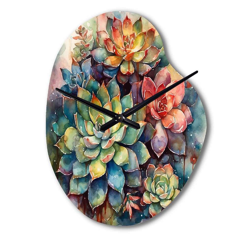 Green Red Cactus Scenery IV - Asymmetric Metal Wall Clock