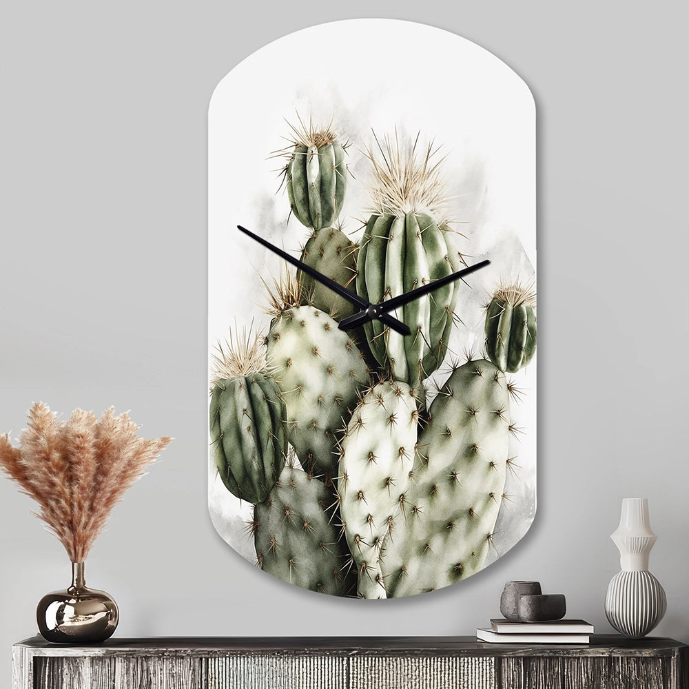 Green Desert Flower Cactus - Asymmetric Metal Wall Clock