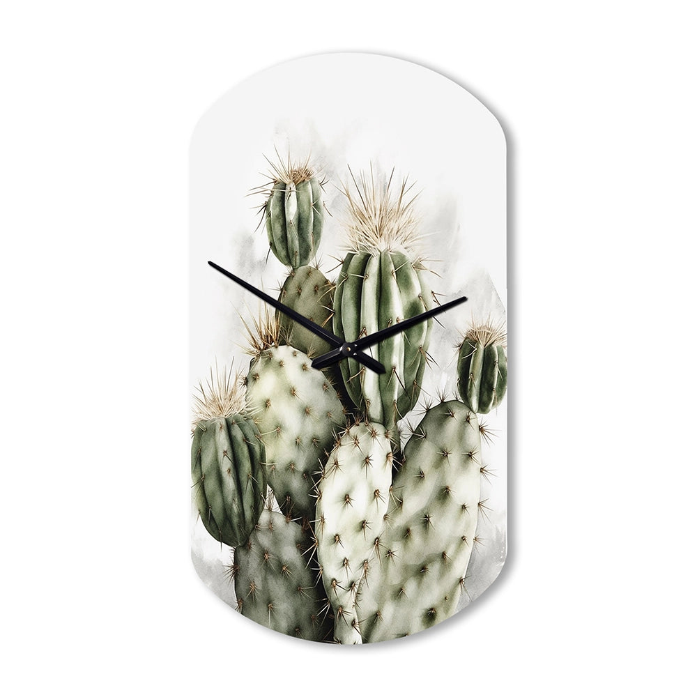 Green Desert Flower Cactus - Asymmetric Metal Wall Clock