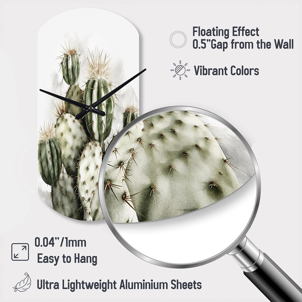 Green Desert Flower Cactus - Asymmetric Metal Wall Clock