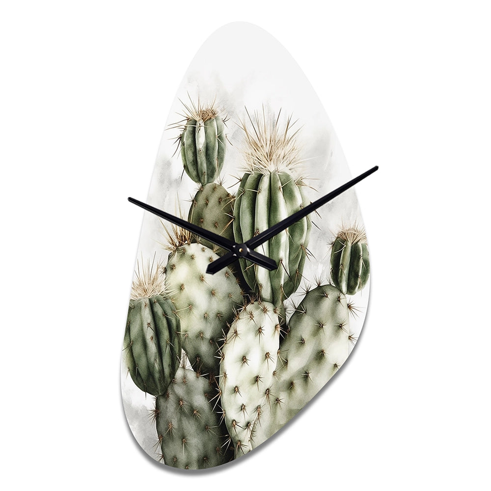 Green Desert Flower Cactus - Asymmetric Metal Wall Clock