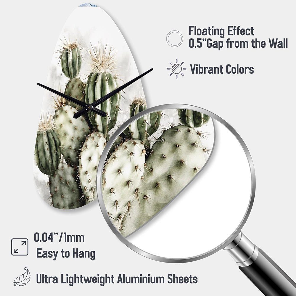 Green Desert Flower Cactus - Asymmetric Metal Wall Clock