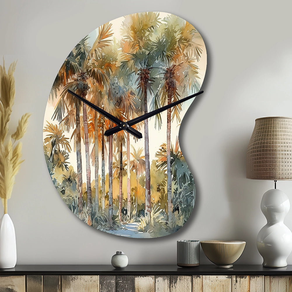 Green Palm Tree Paradise III - Asymmetric Metal Wall Clock