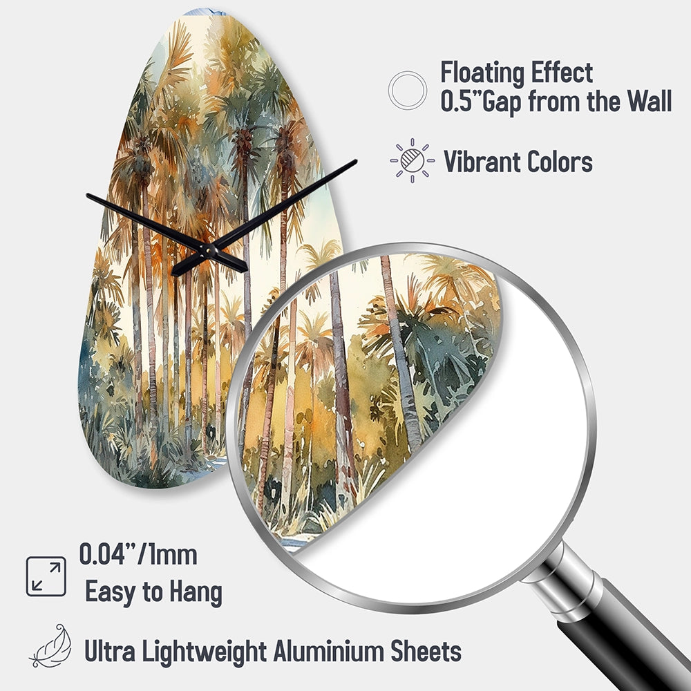 Green Palm Tree Paradise III - Asymmetric Metal Wall Clock