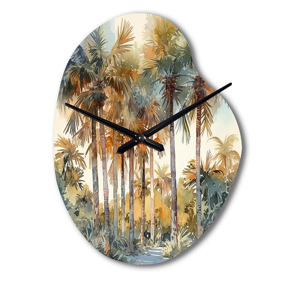 Green Palm Tree Paradise III - Asymmetric Metal Wall Clock