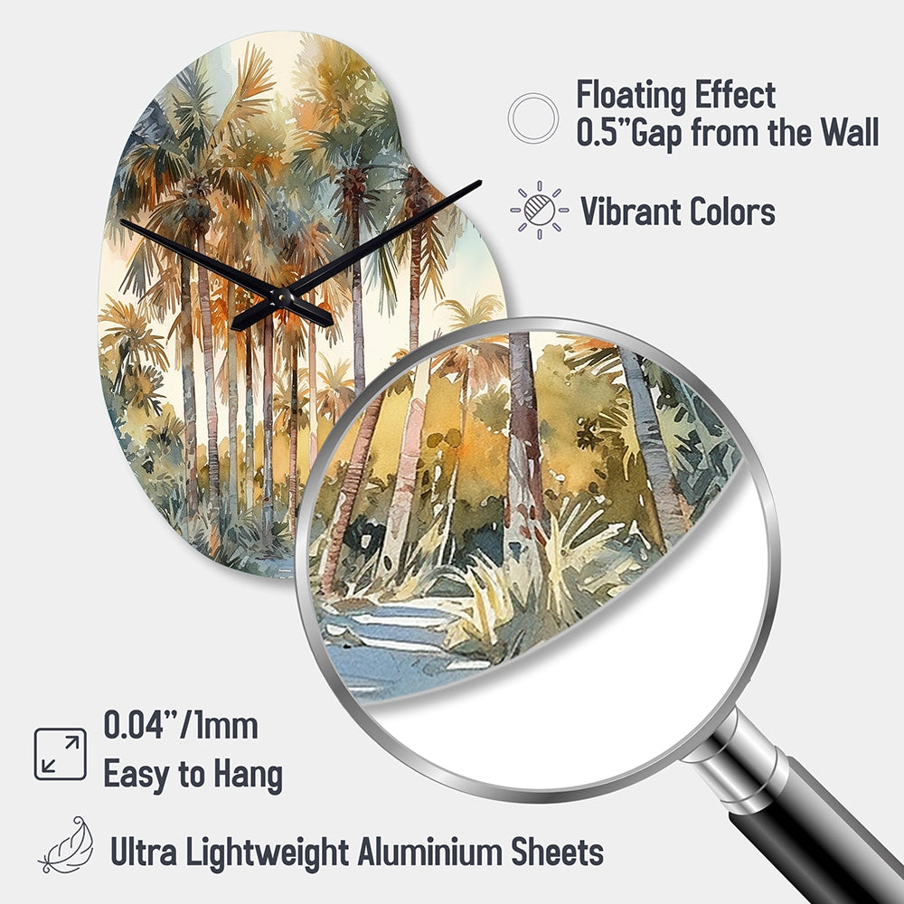 Green Palm Tree Paradise III - Asymmetric Metal Wall Clock