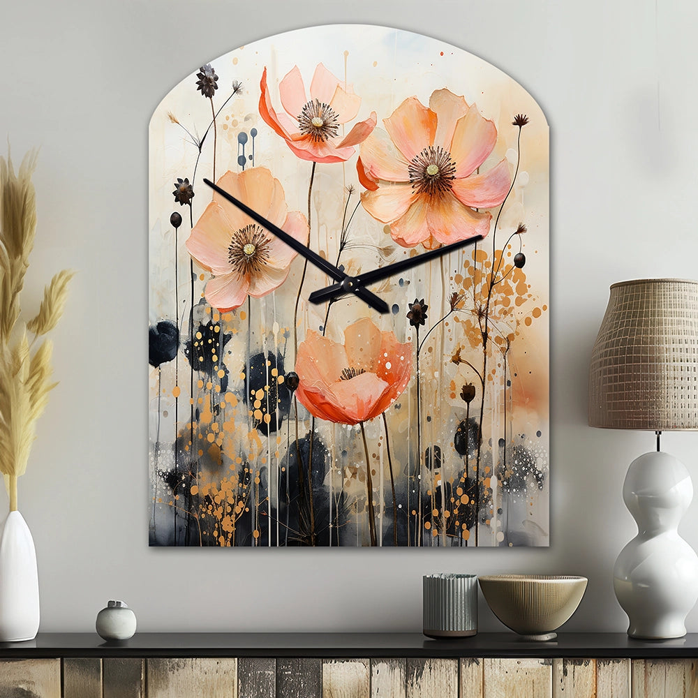 Peach Blossoming Abstractions I - Asymmetric Metal Wall Clock