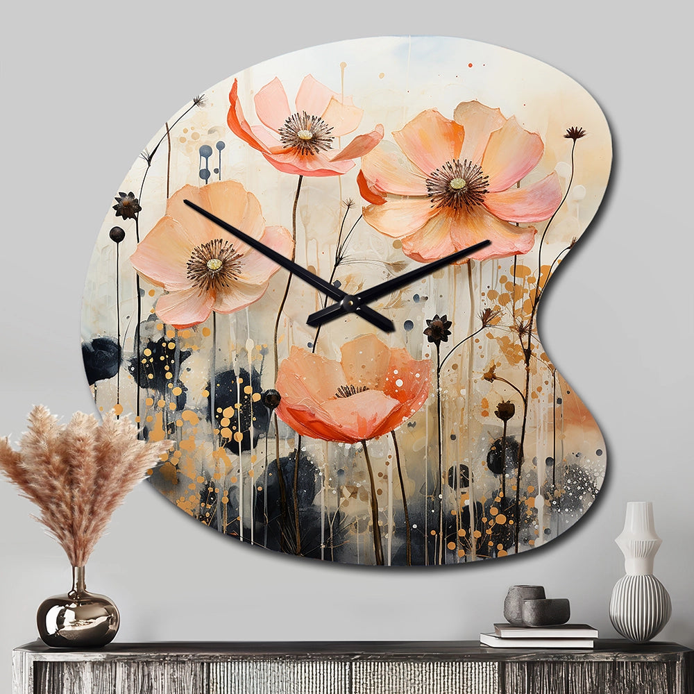 Peach Blossoming Abstractions I - Asymmetric Metal Wall Clock