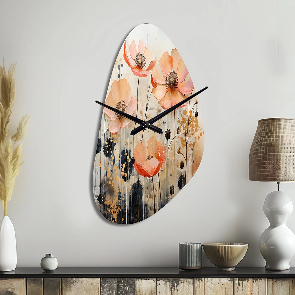 Peach Blossoming Abstractions I - Asymmetric Metal Wall Clock