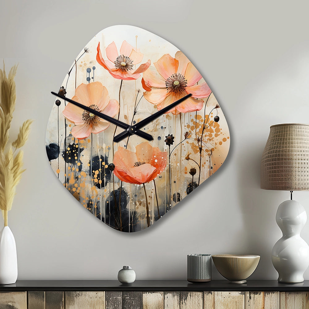 Peach Blossoming Abstractions I - Asymmetric Metal Wall Clock