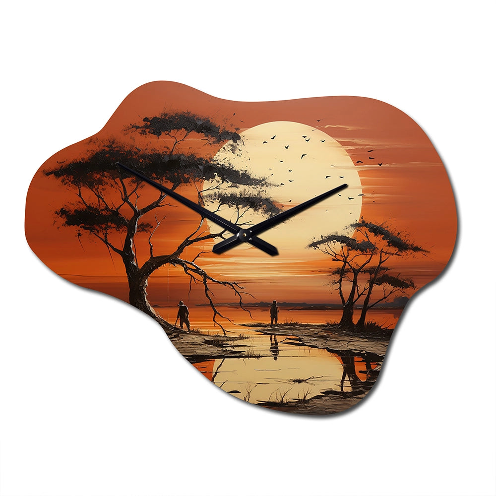 African Tribal Sunset I - Asymmetric Metal Wall Clock