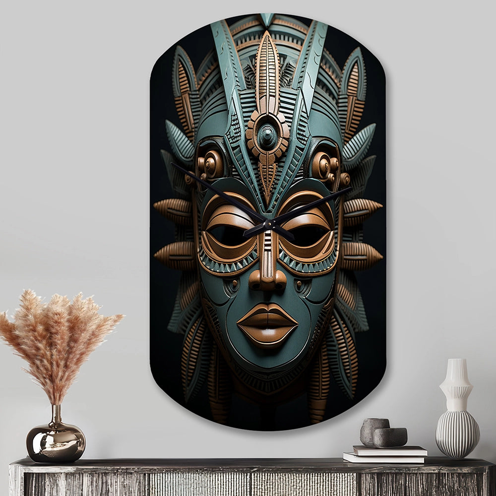 African Tribal Dogon Mask - Asymmetric Metal Wall Clock