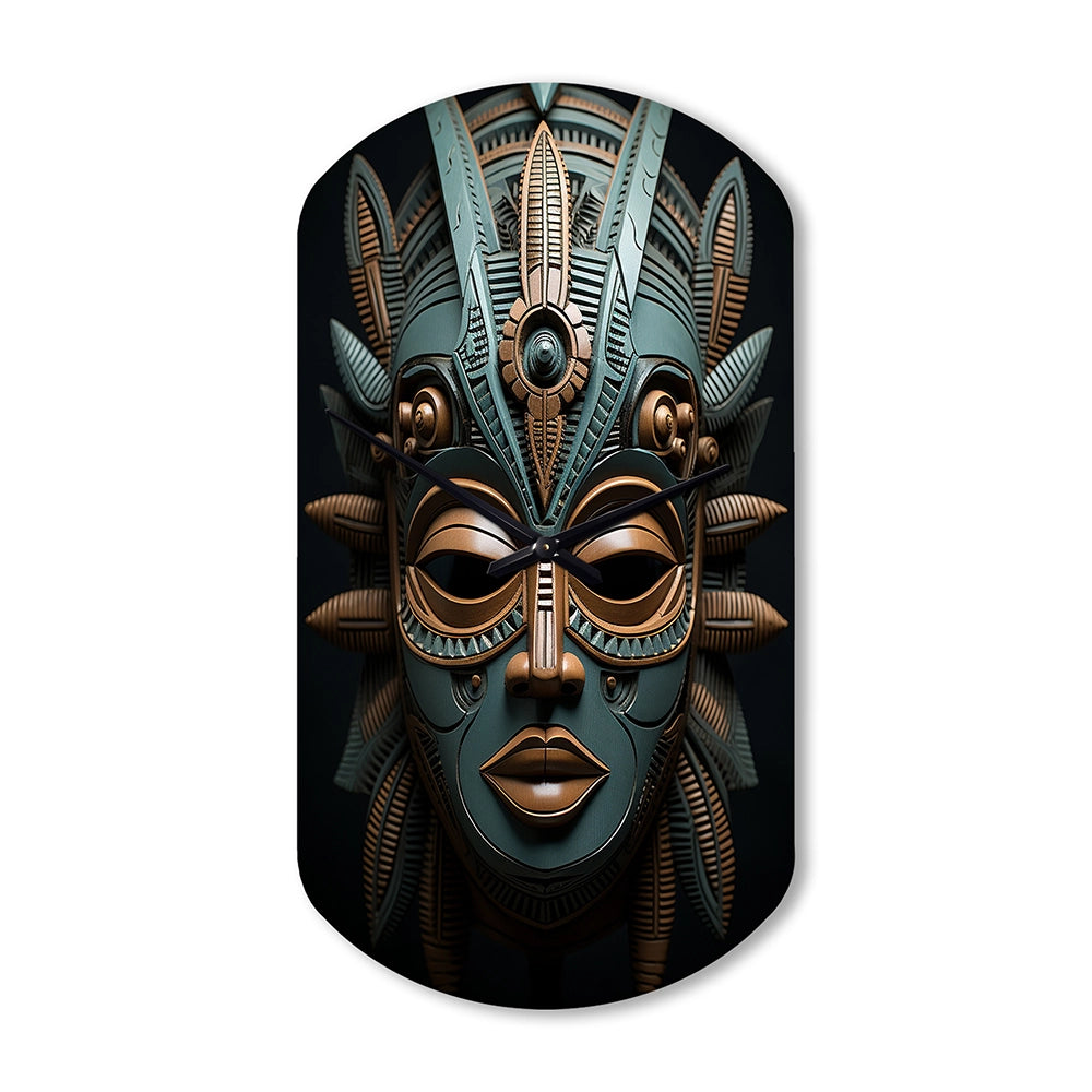 African Tribal Dogon Mask - Asymmetric Metal Wall Clock