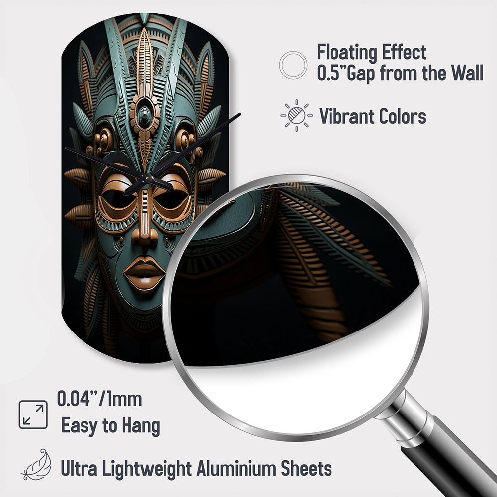 African Tribal Dogon Mask - Asymmetric Metal Wall Clock