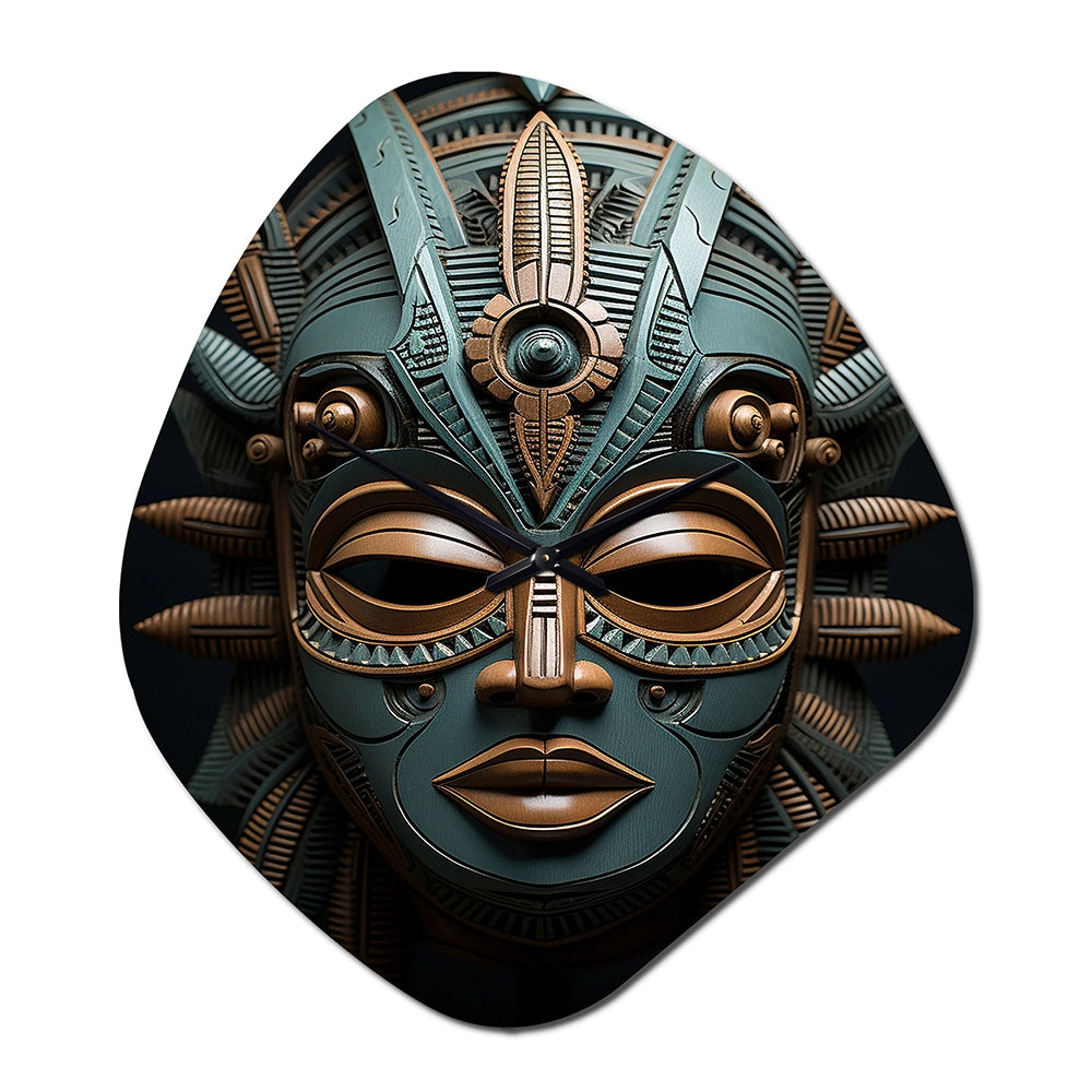 African Tribal Dogon Mask - Asymmetric Metal Wall Clock