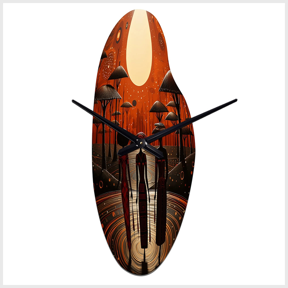 African Tribes Ancient Traditions VI - Asymmetric Metal Wall Clock