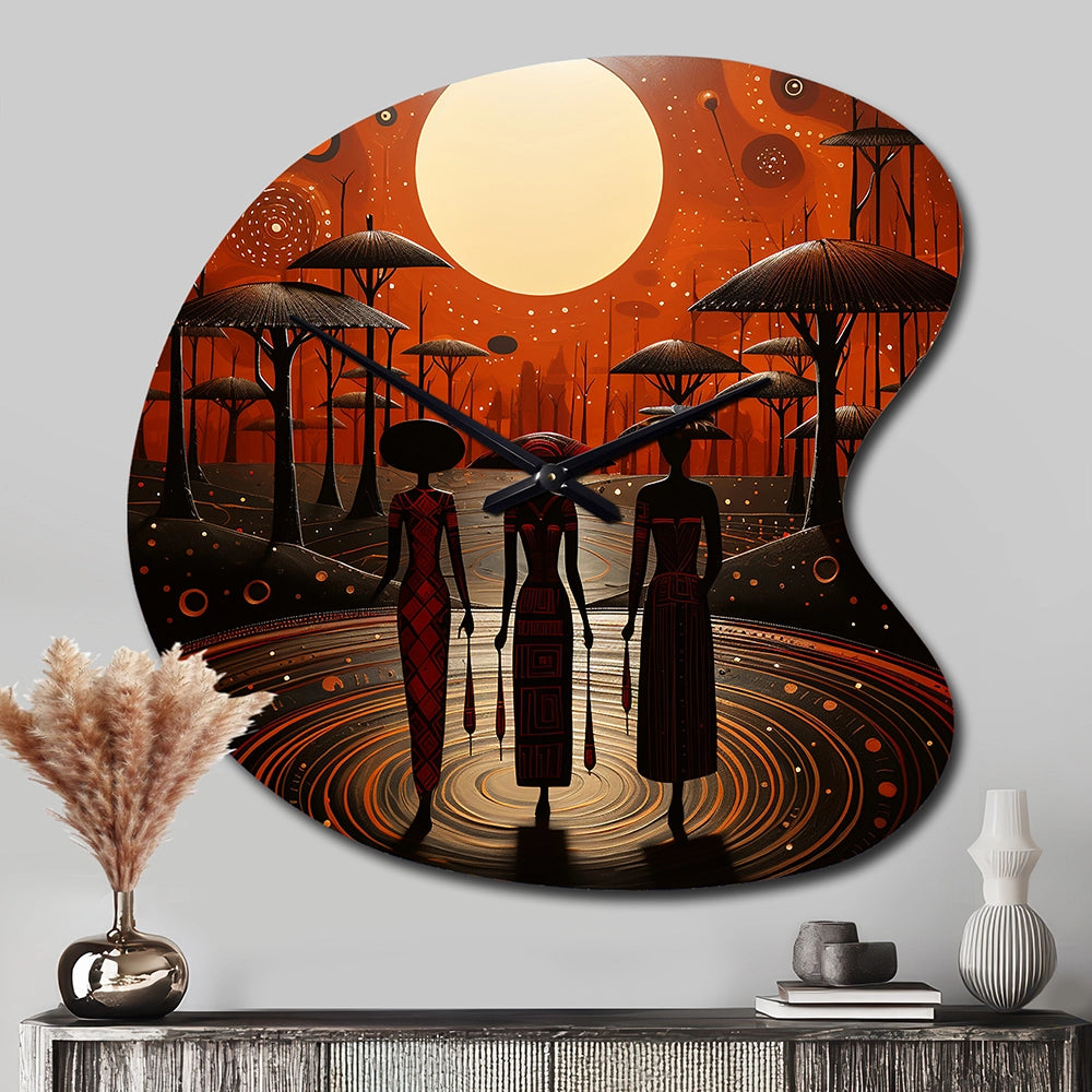 African Tribes Ancient Traditions VI - Asymmetric Metal Wall Clock
