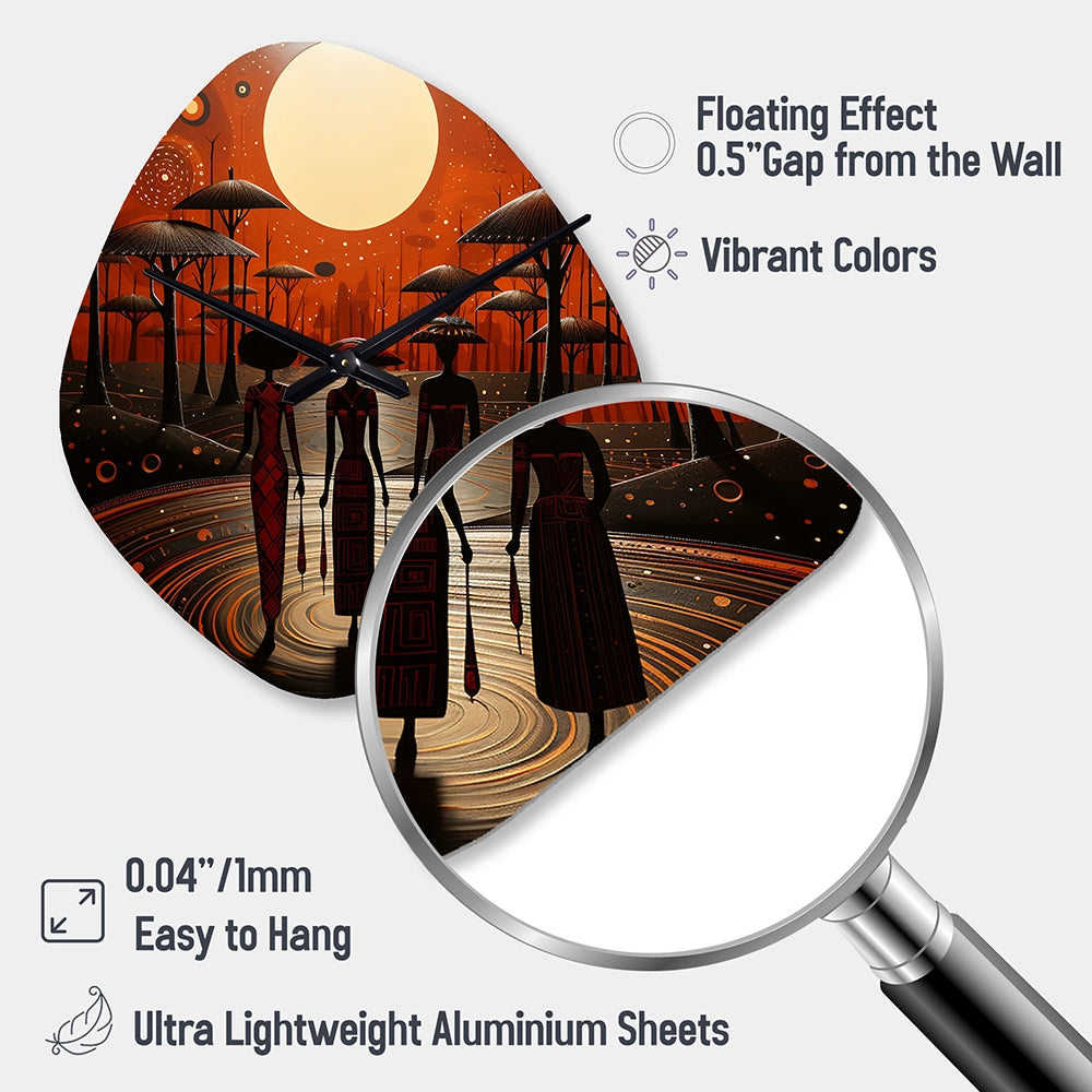 African Tribes Ancient Traditions VI - Asymmetric Metal Wall Clock