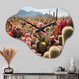 Green Pink Cactus Field II - Asymmetric Metal Wall Clock