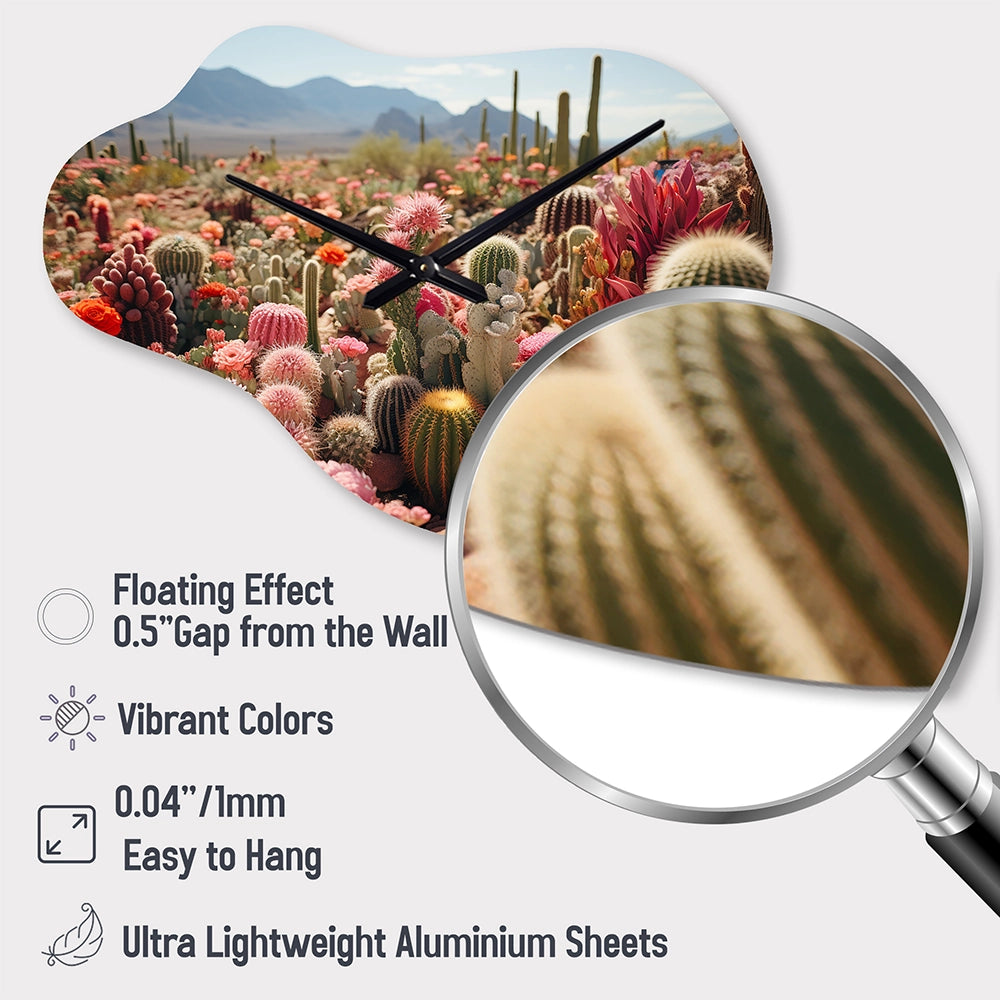 Green Pink Cactus Field II - Asymmetric Metal Wall Clock