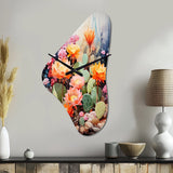 Peach Green Cactus Representation Multicolored Acrylic V - Asymmetric Metal Wall Clock