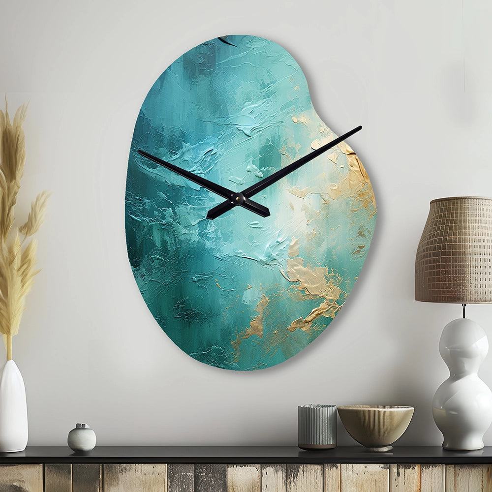 Teal Oasis III - Asymmetric Metal Wall Clock