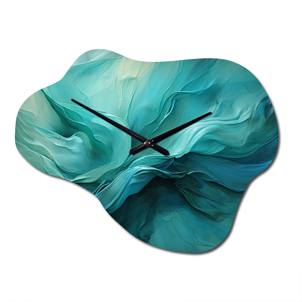 Turquoise Tranquility V - Asymmetric Metal Wall Clock