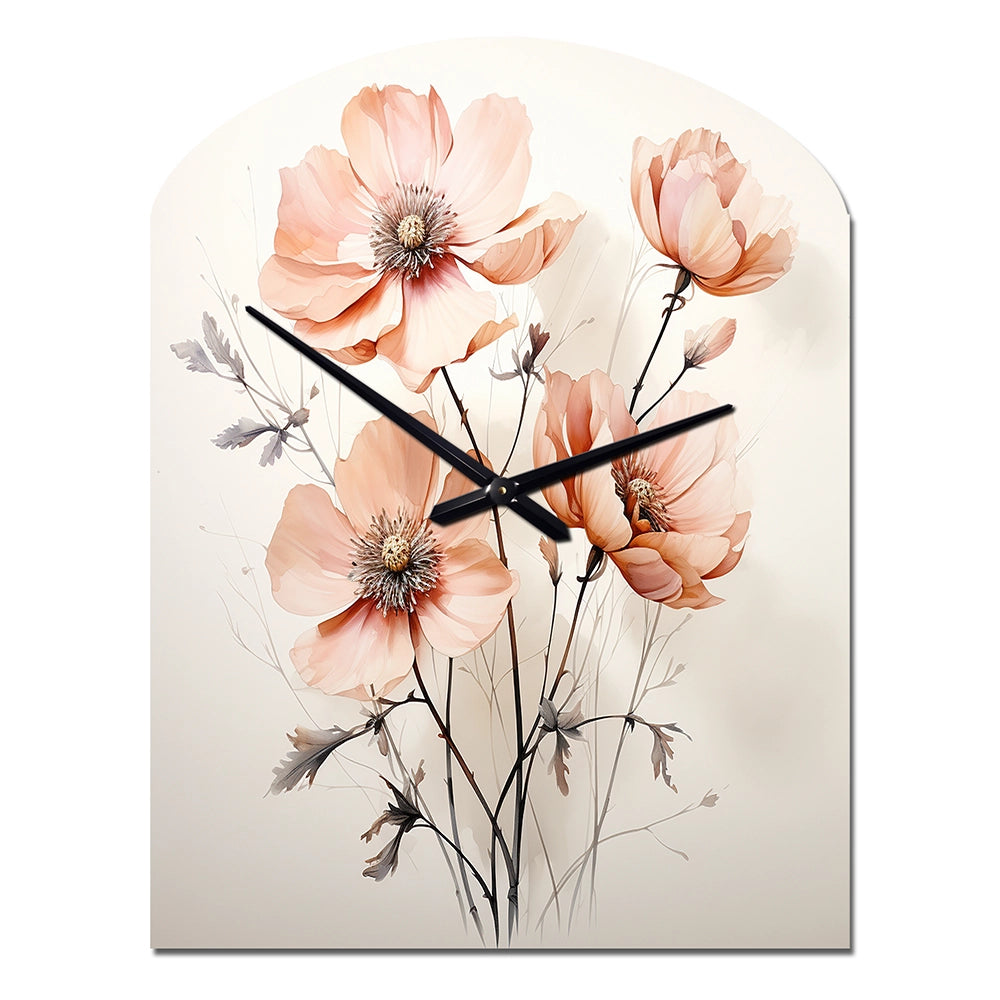 Peach Beige Minimalism Flower - Asymmetric Metal Wall Clock