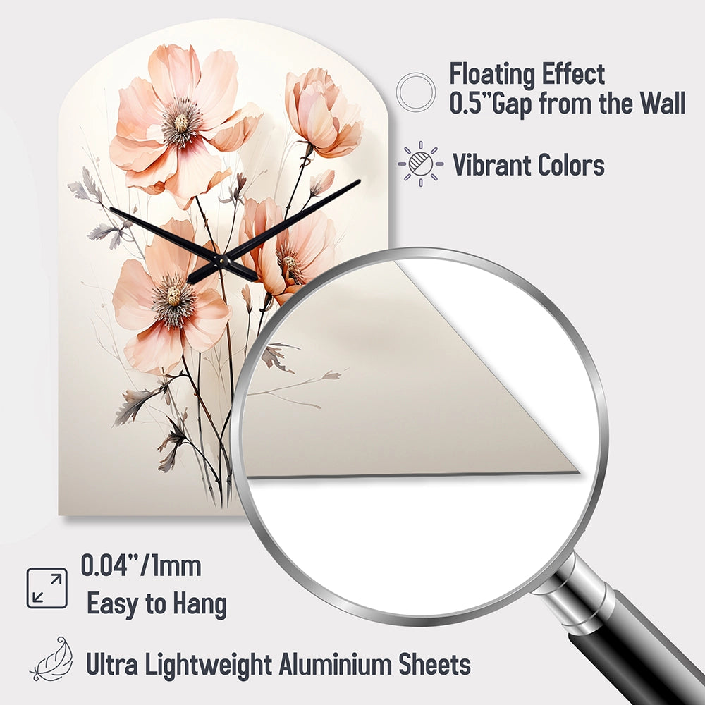Peach Beige Minimalism Flower - Asymmetric Metal Wall Clock