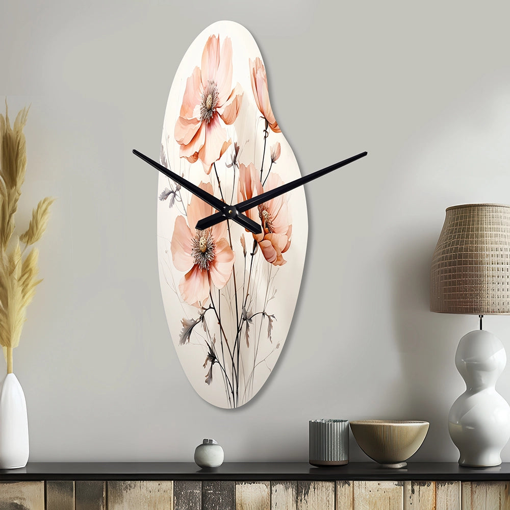 Peach Beige Minimalism Flower - Asymmetric Metal Wall Clock