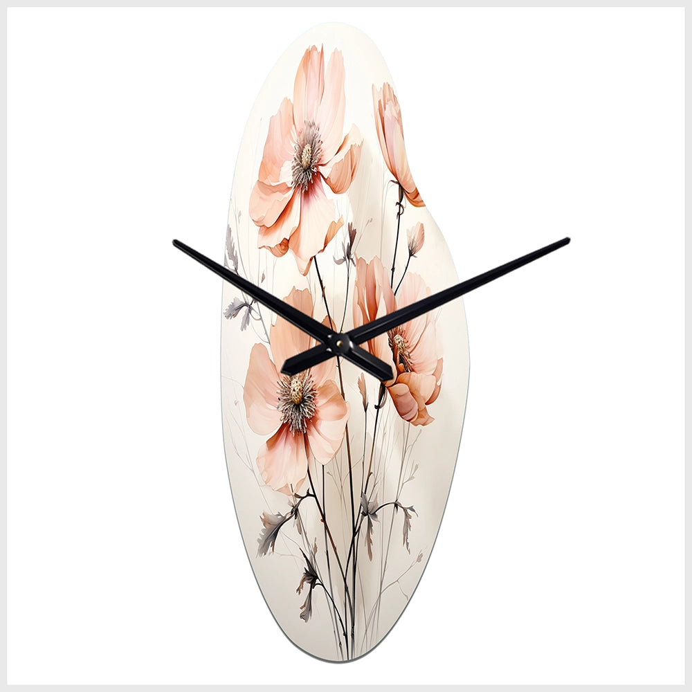Peach Beige Minimalism Flower - Asymmetric Metal Wall Clock