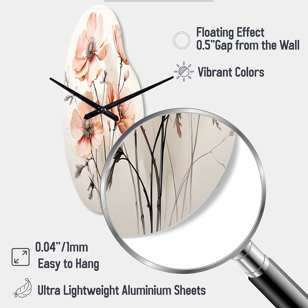 Peach Beige Minimalism Flower - Asymmetric Metal Wall Clock