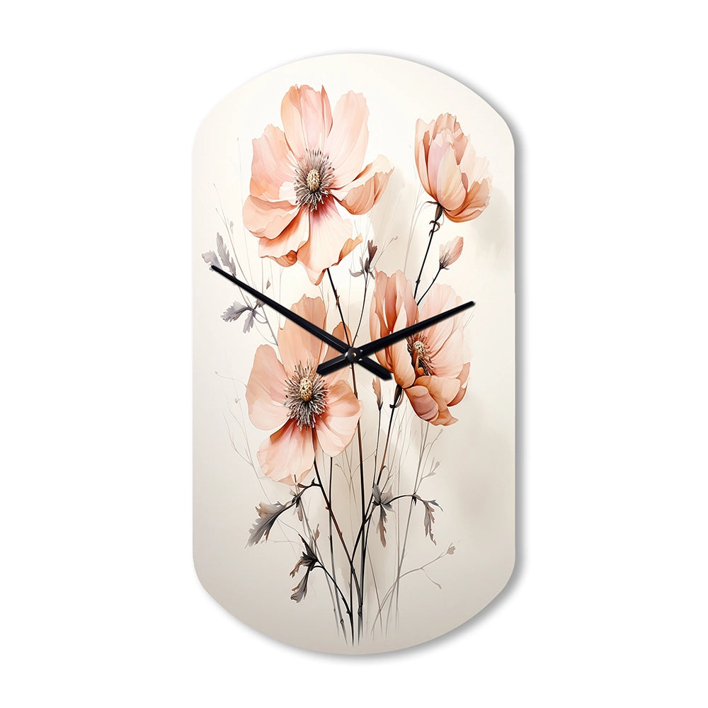 Peach Beige Minimalism Flower - Asymmetric Metal Wall Clock